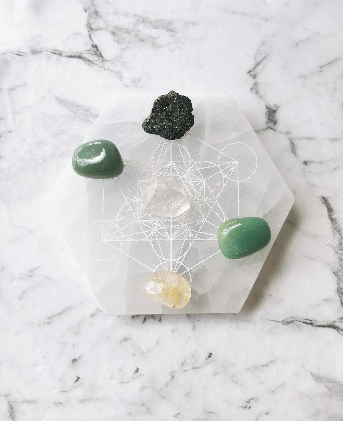 Selenite -Sacred Geometry Charging Plate