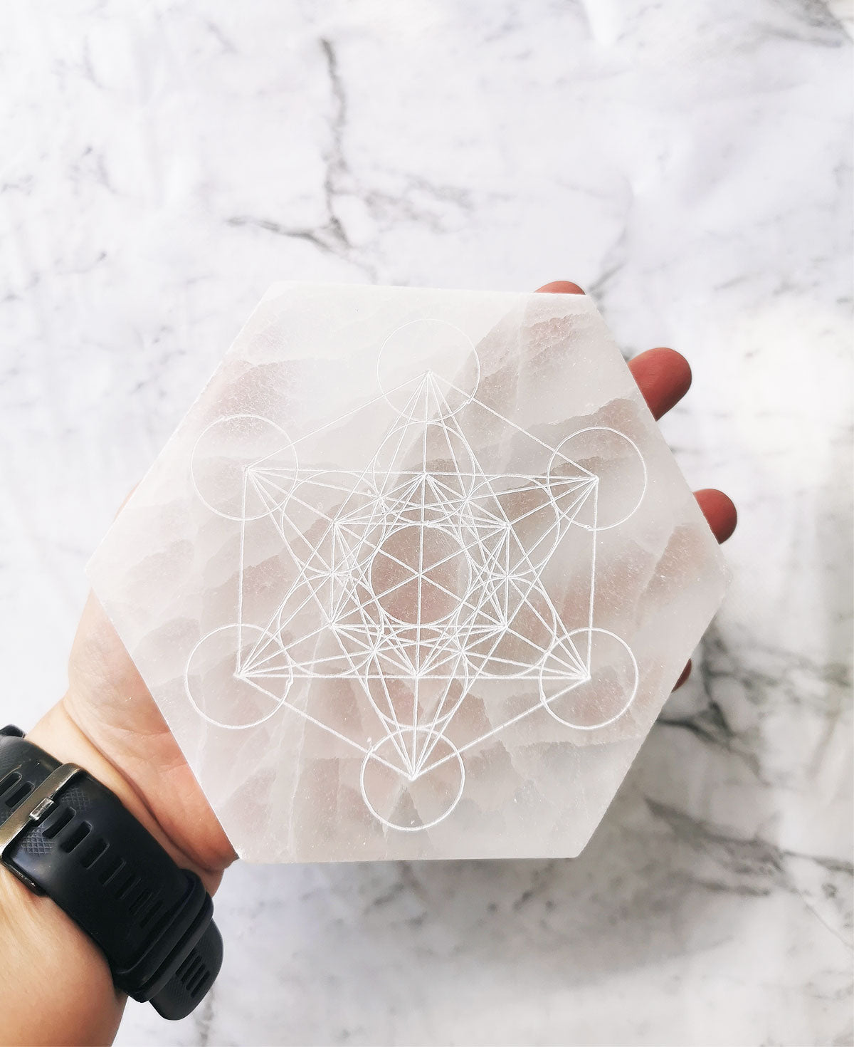 Selenite -Sacred Geometry Charging Plate