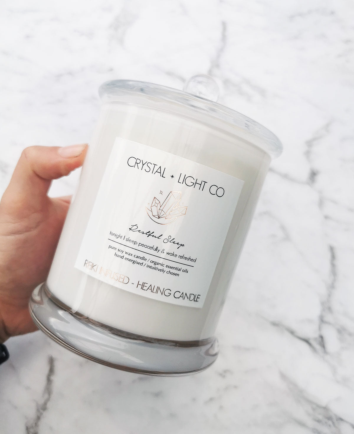 Restful Sleep - Wellbeing Healing candle Large - Crystal and Light Co